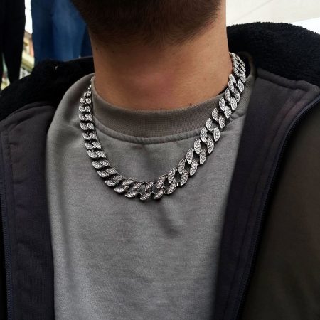 Zirkon taşlı erkek kolye cuban chain
