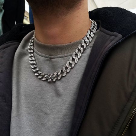Zirkon taşlı erkek kolye cuban chain