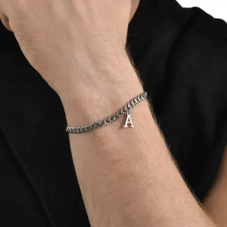 Harfli erkek çelik bilekli curb kişiye özel bileklik